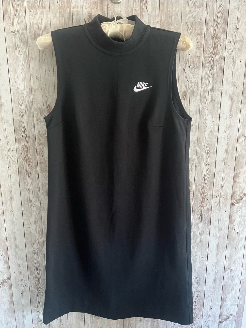 Nike Black Sleeveless JerseyMock Neck Mini Dress with White Swoosh Athleisure S